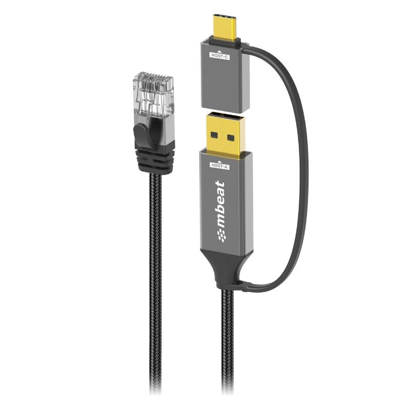 mbeat Tough Link 3m USB & USB-C to RJ45 Ethernet Cable - Space Grey mbeat Tough Link 3m USB & USB-C to RJ45 Ethernet Cable - Space Grey